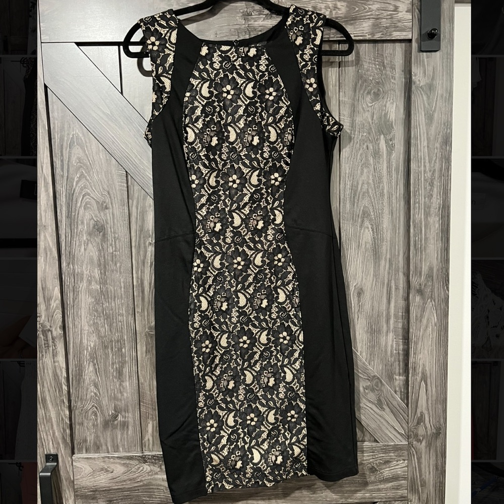 Black and nude lace bodycon dress, size 10 (worn once)